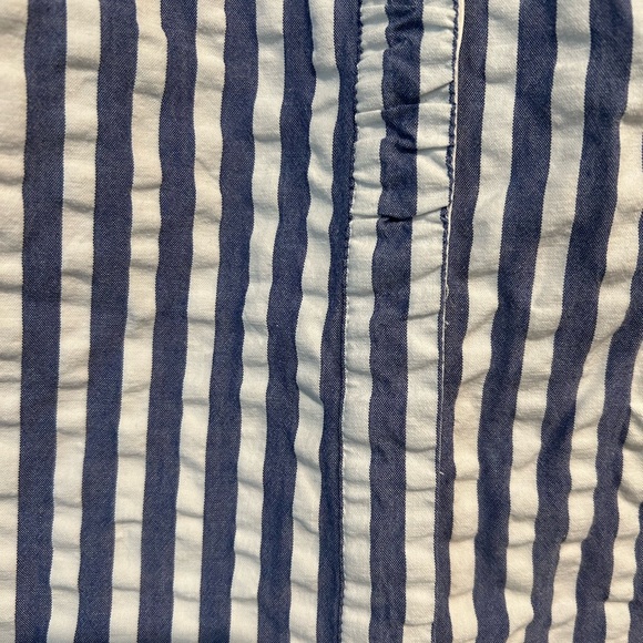Lafayette 148 New York Blue and White Striped Textured Cotton Button Down Shirt - Picture 2 of 6